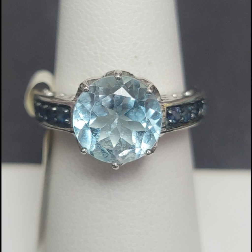 R667 Natural Blue Topaz And Sapphire Statement Ring. Size 7. New Found Treasure